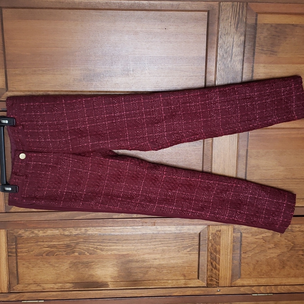 Tory Burch Burgundy DREW Tweed Tuxedo Pants